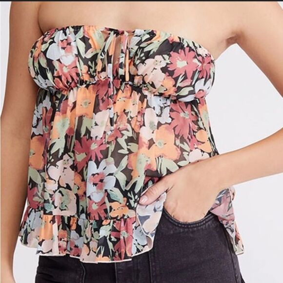 NWT PacSun la hearts floral ruffle mini top size small strapless chiffon - Picture 1 of 9